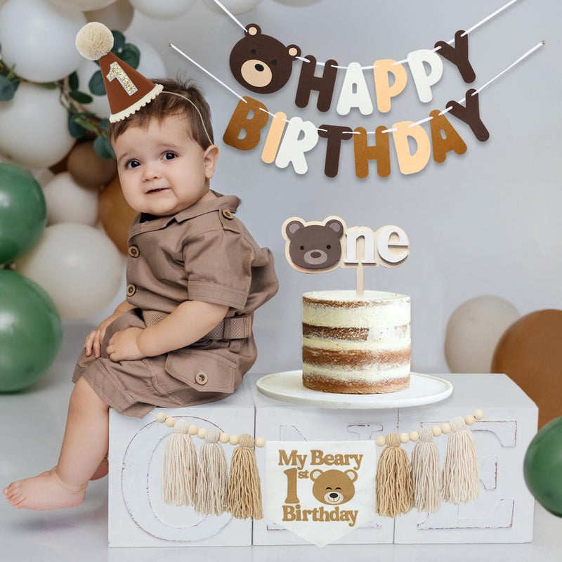 DCJHFJ Bear 1st Theme First High Chair Banner For 1st Birthday Party Decorations With One Cake Topper - Image 4
